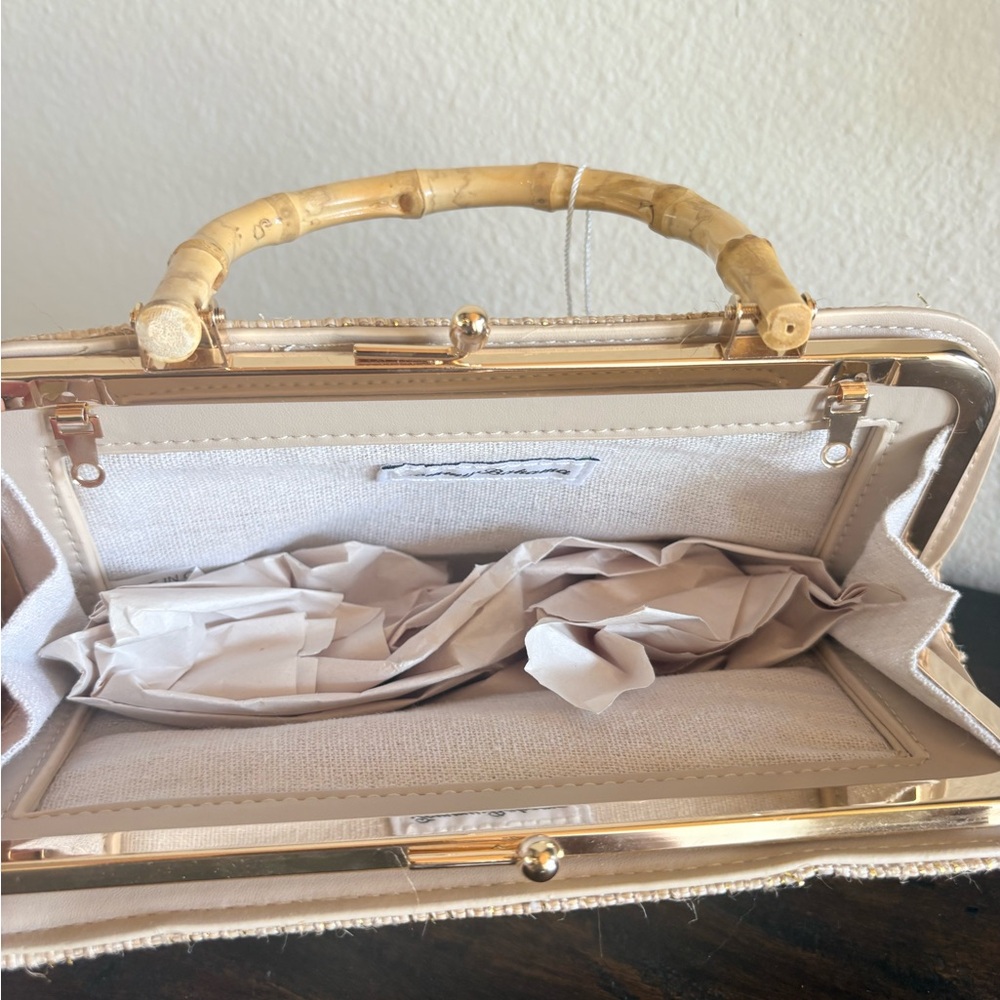Tommy Bahama Beige Woven Clutch with Bamboo Handle - Picture 3 of 6